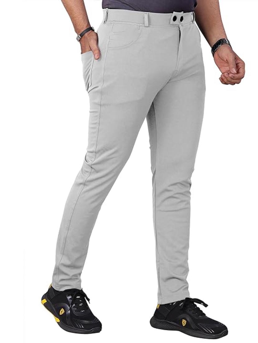 men solid grey flat front casual trouser - 20596668 - Standard Image - 1
