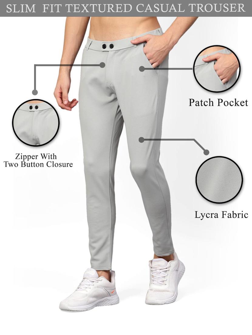 men solid grey flat front casual trouser - 20596668 - Standard Image - 4
