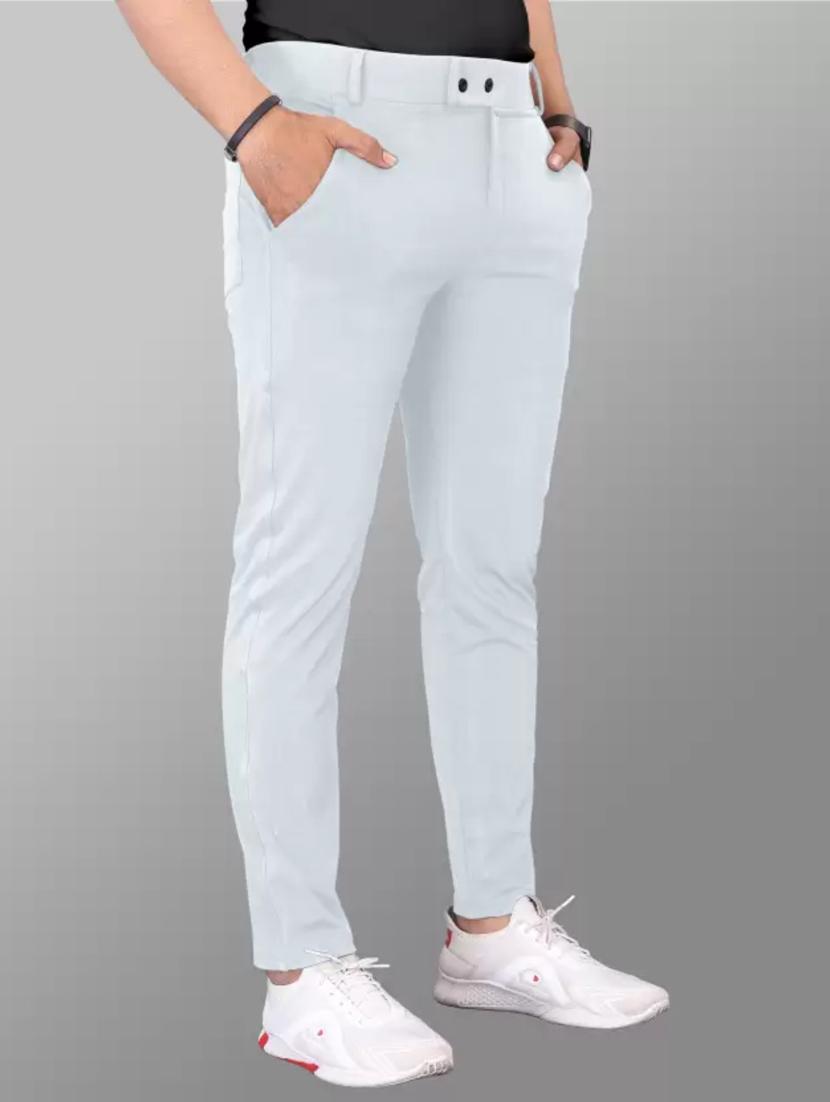 men solid white flat front casual trouser - 20596671 - Standard Image - 1