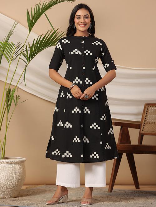 black cotton aline kurta - 20596740 - Standard Image - 0