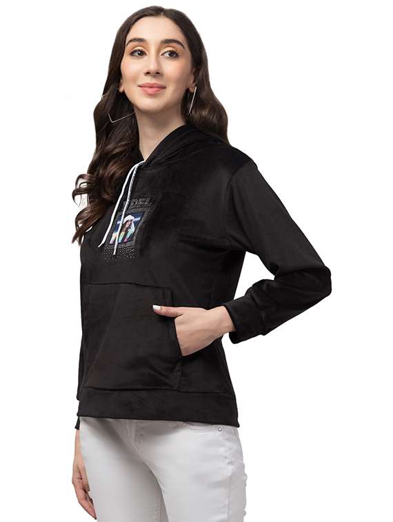 women black typographic hooded sweatshirt - 20596786 - Standard Image - 1