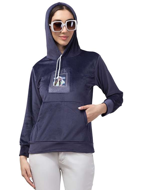 women blue typographic hooded sweatshirt - 20596787 -  Standard Image - 1