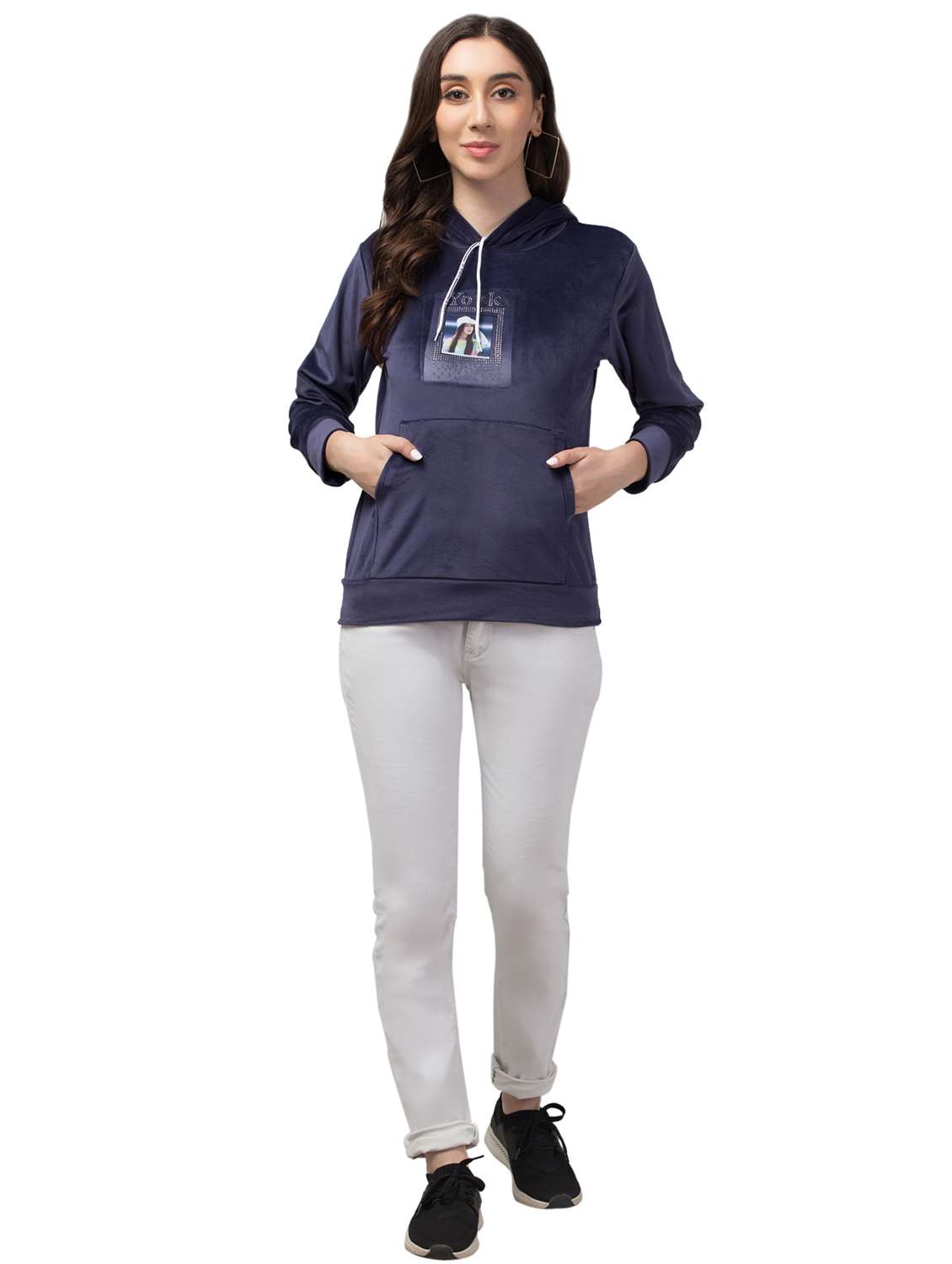 women blue typographic hooded sweatshirt - 20596787 - Standard Image - 4