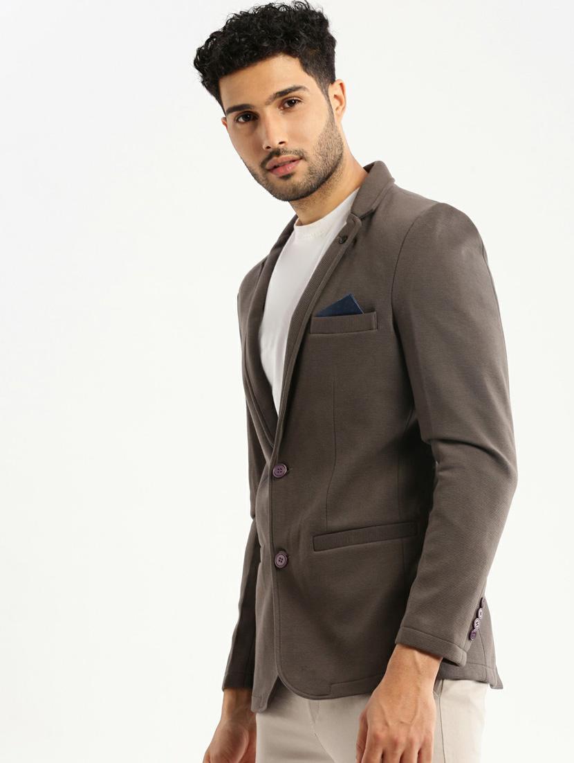 grey cotton blend single breasted casual blazer - 20597907 - Standard Image - 1
