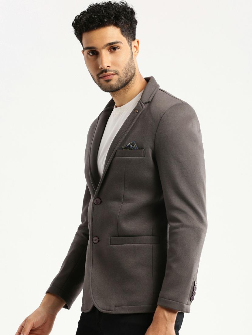 grey cotton blend single breasted casual blazer - 20597910 -  Standard Image - 1
