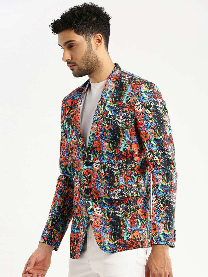 multi colored cotton blend single breasted casual blazer - 20597916 -  Standard Image - 1