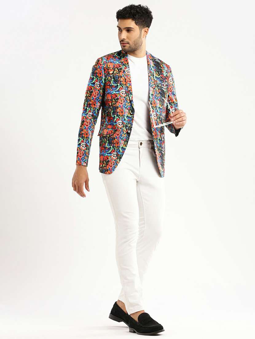 multi colored cotton blend single breasted casual blazer - 20597916 -  Standard Image - 4
