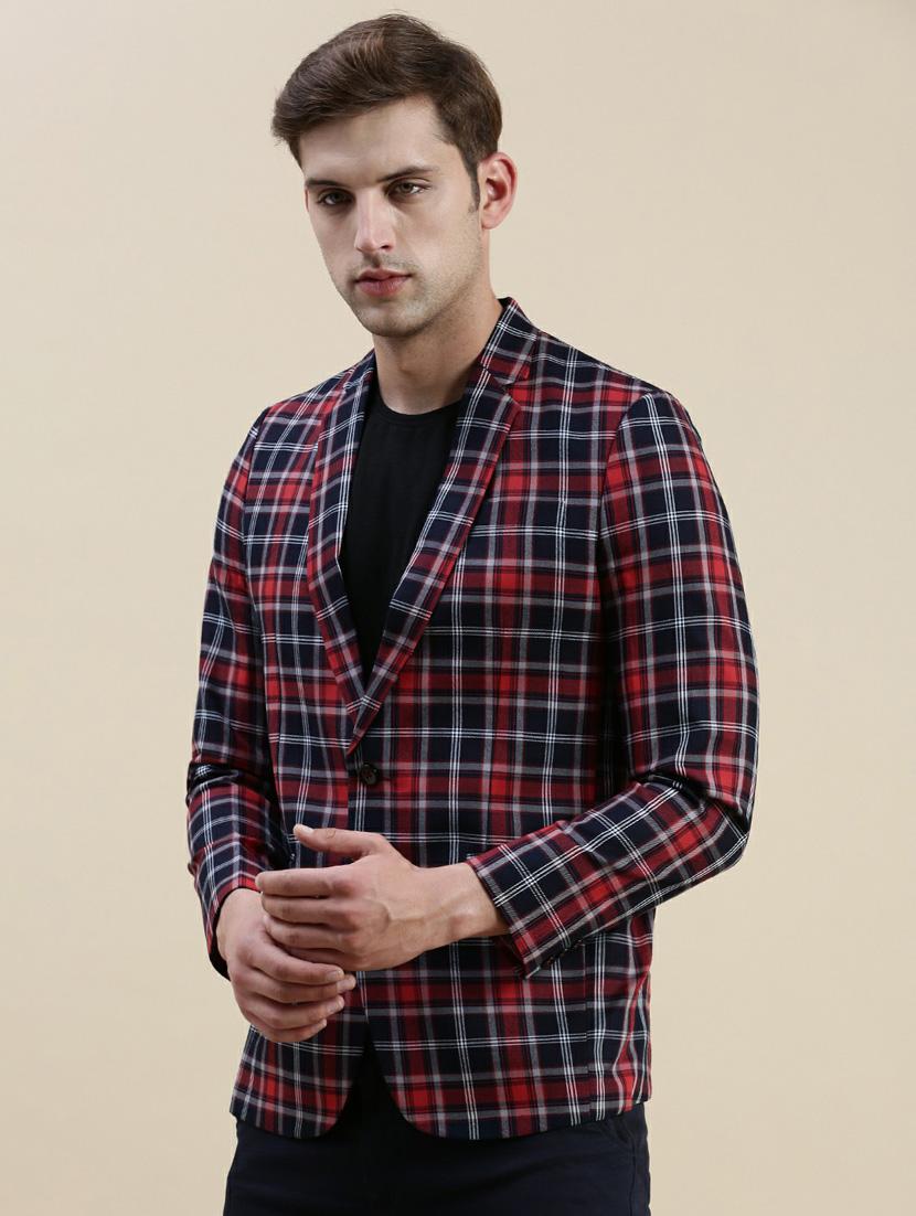red cotton blend single breasted casual blazer - 20597921 - Standard Image - 1