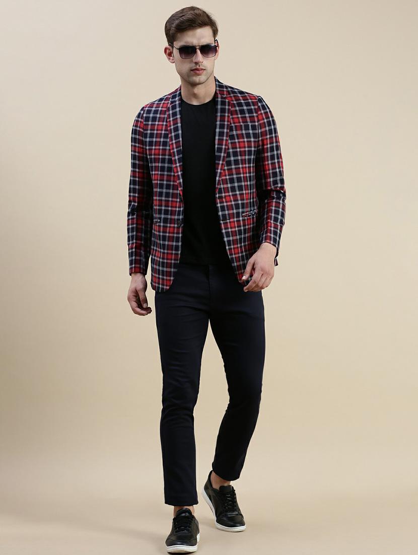 red cotton blend single breasted casual blazer - 20597921 - Standard Image - 4