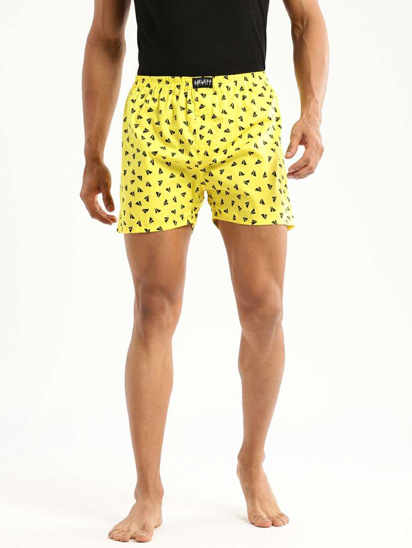 yellow all over printed cotton blend boxer 