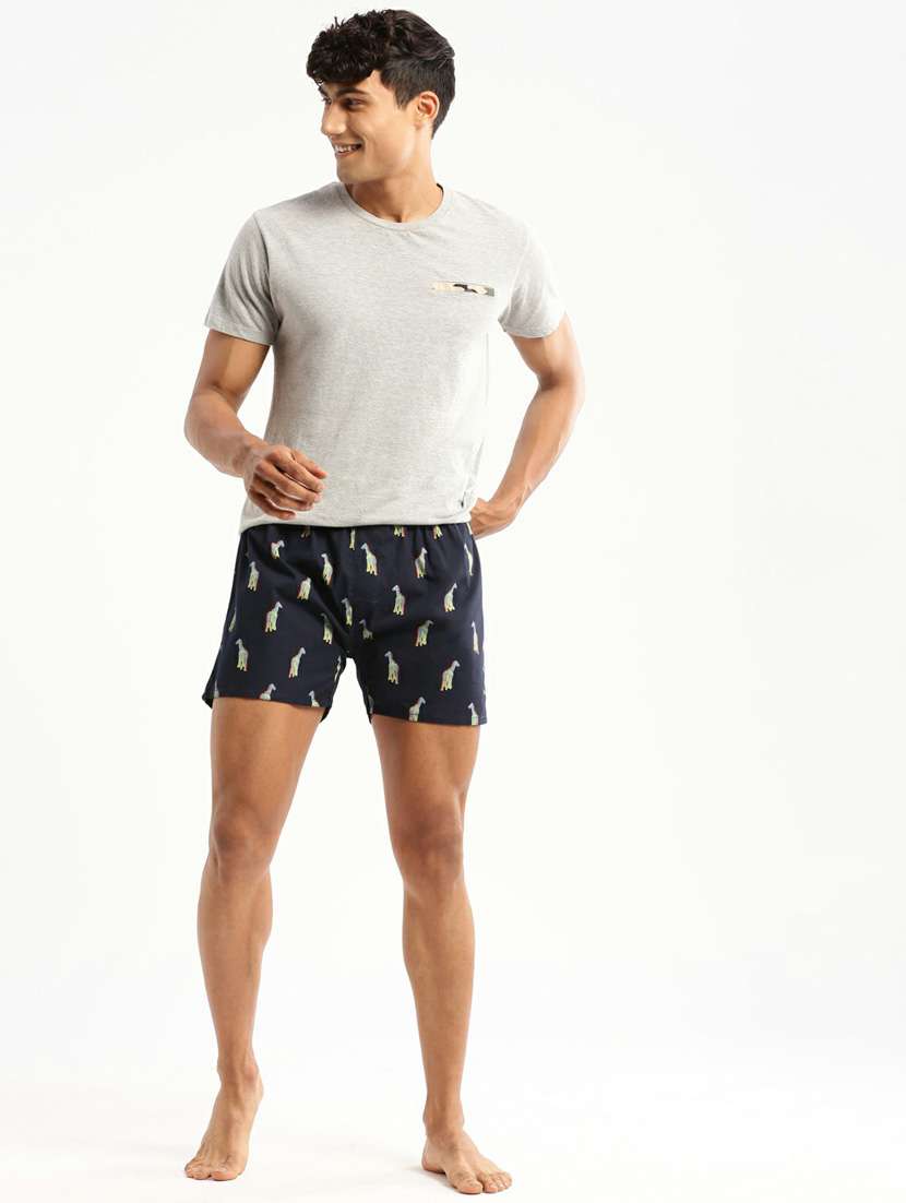 navy blue printed cotton blend boxer - 20597927 -  Standard Image - 4