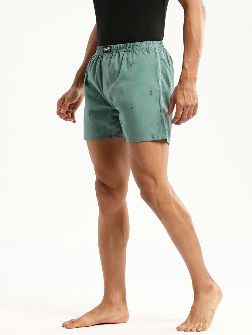 green micro prints cotton blend boxer - 20597933 -  Standard Image - 1