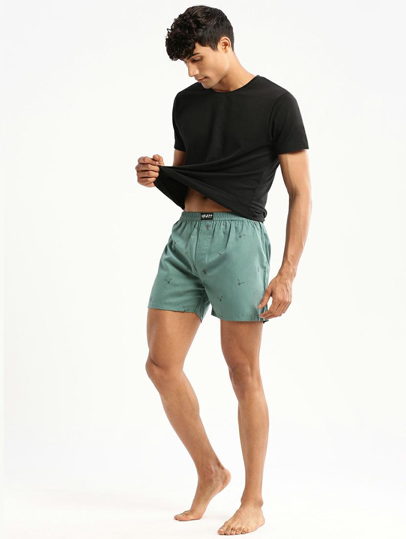 green micro prints cotton blend boxer - 20597933 - Standard Image - 4