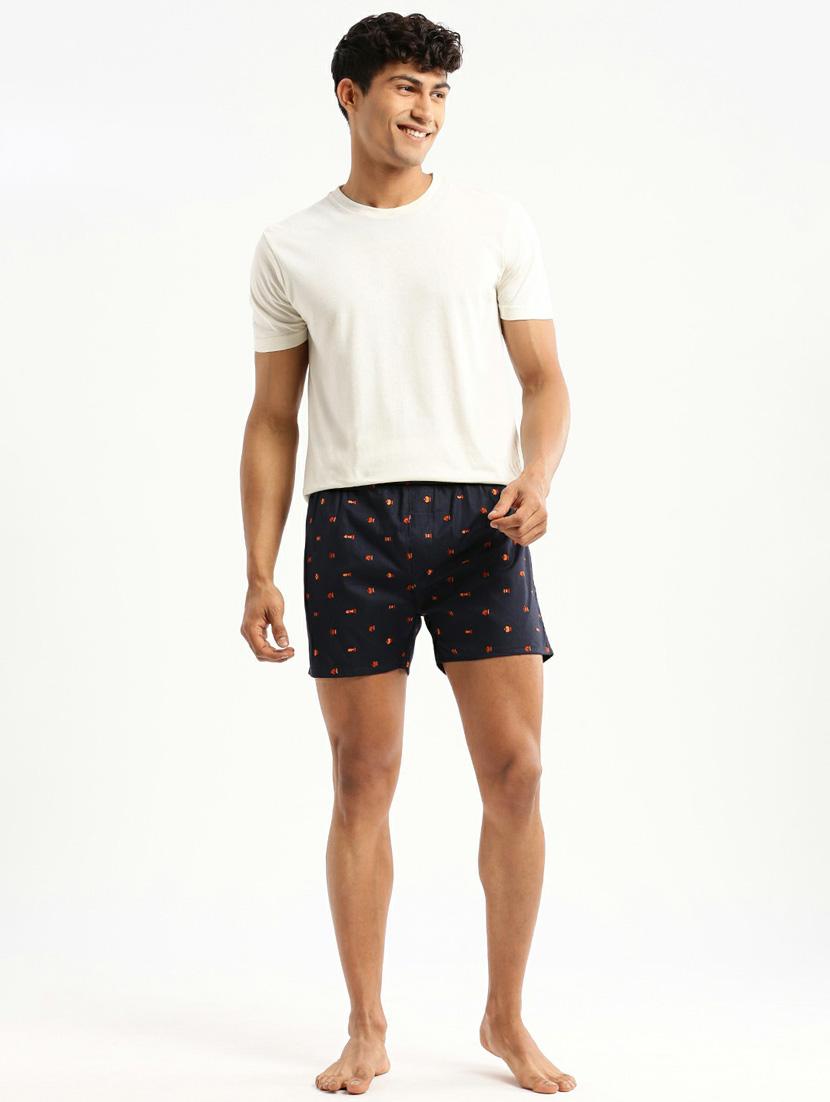 navy blue micro prints cotton blend boxer - 20597934 - Standard Image - 4