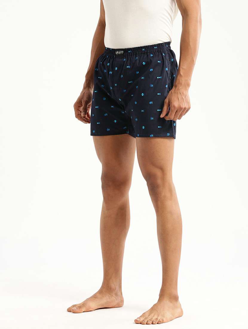 navy blue micro prints cotton blend boxer - 20597940 -  Standard Image - 1