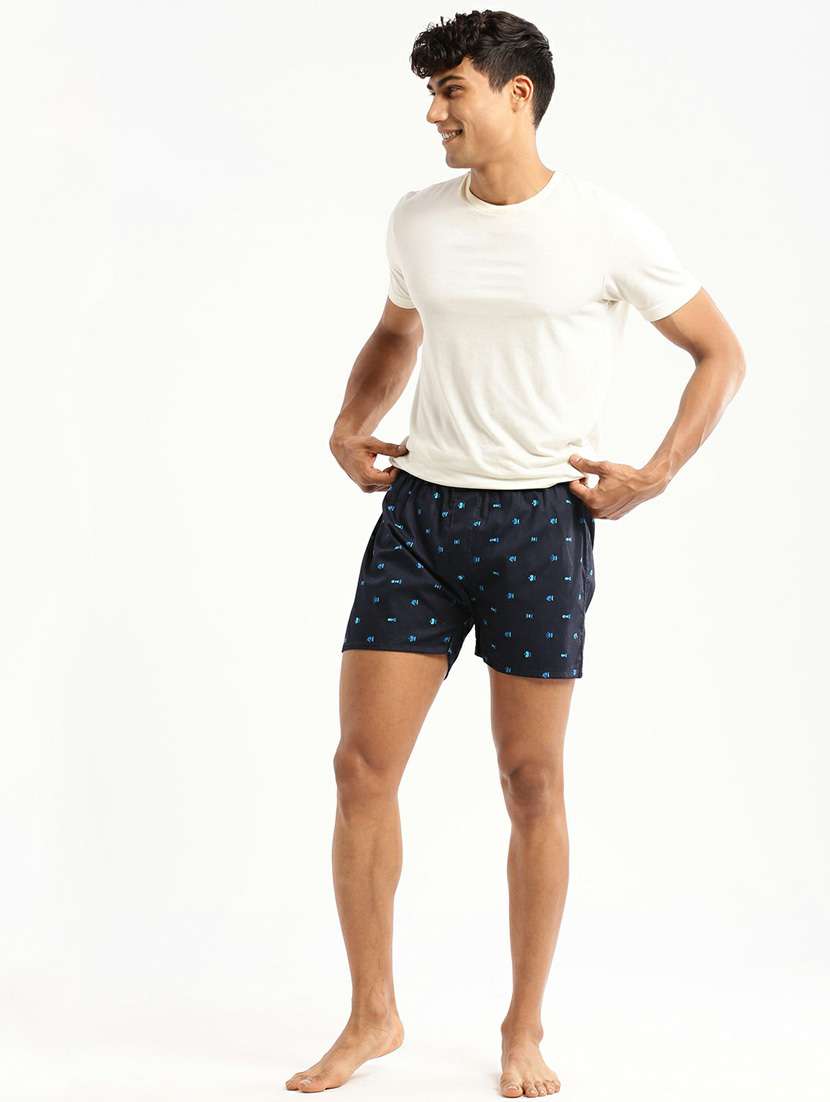 navy blue micro prints cotton blend boxer - 20597940 -  Standard Image - 4