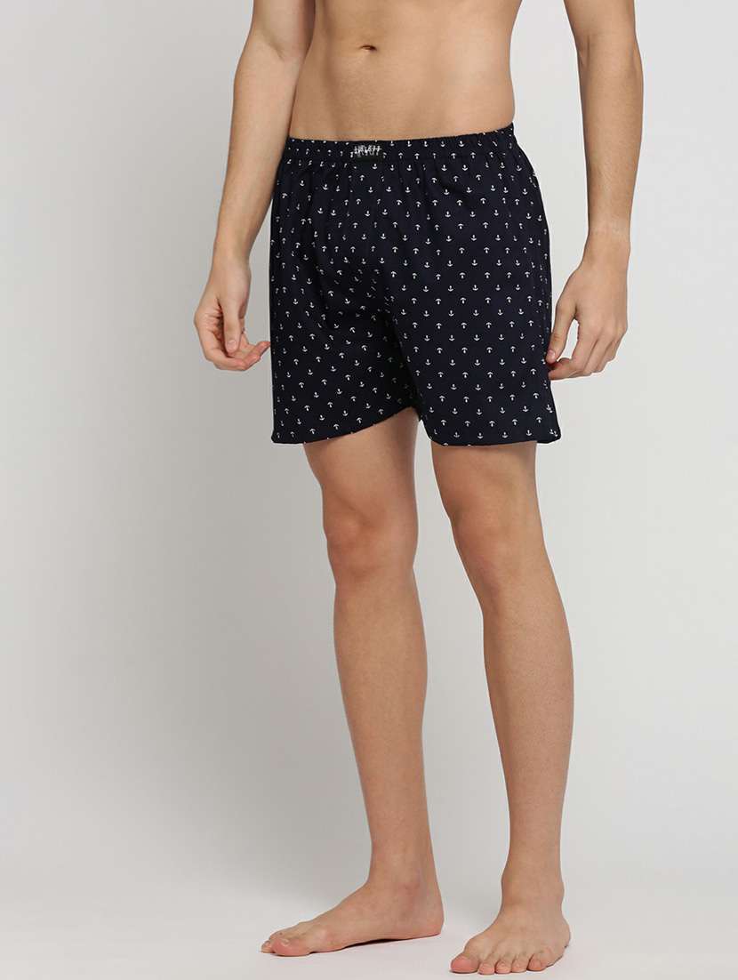 navy blue all over printed cotton blend boxer - 20597943 -  Standard Image - 1