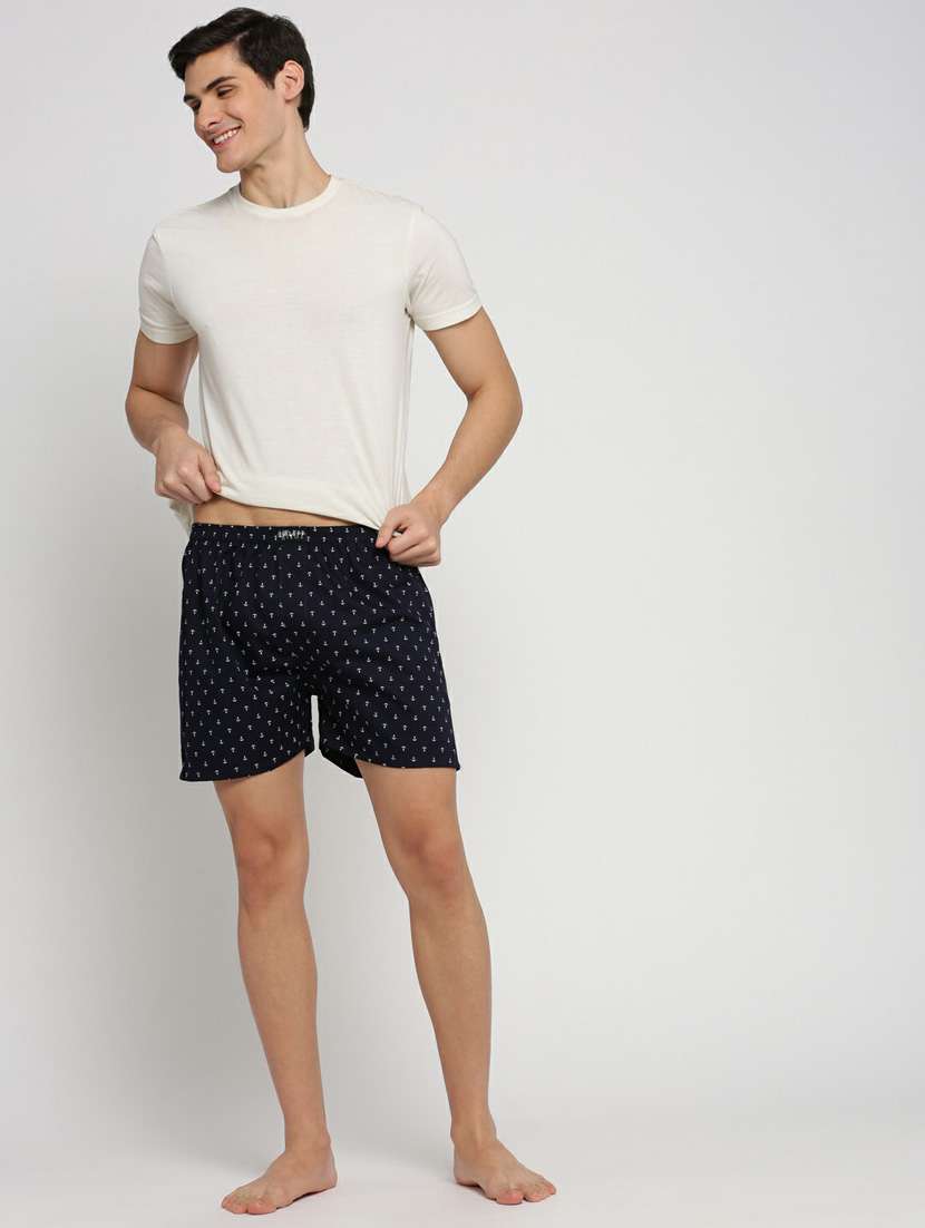 navy blue all over printed cotton blend boxer - 20597943 -  Standard Image - 4