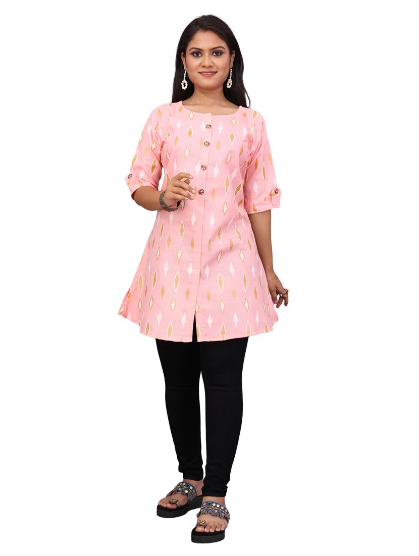 pink cotton blend a-line top - 20598324 -  Standard Image - 1