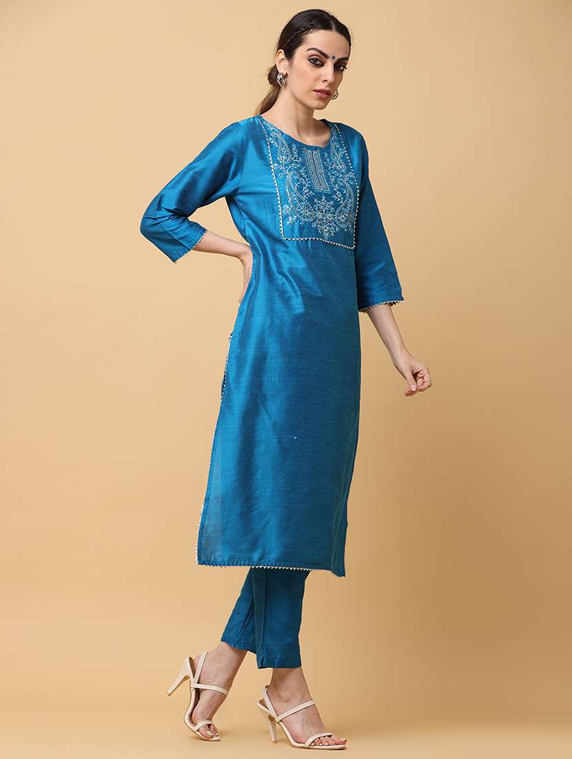 women three quarter sleeve kurta pant with dupatta set - 20598423 -  Standard Image - 1