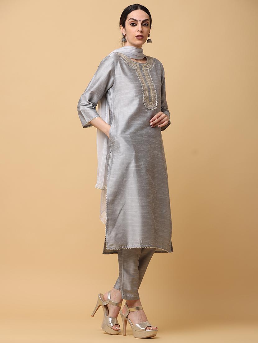 women three quarter sleeve kurta pant with dupatta set - 20598426 -  Standard Image - 1