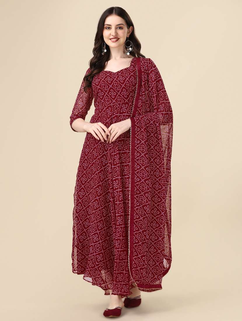 women bandhani printed flared kurta