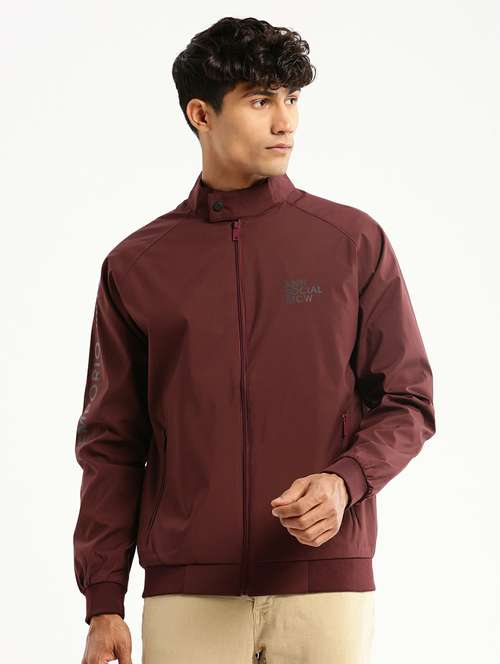 maroon nylon bomber jacket - 20598516 -  Standard Image - 0