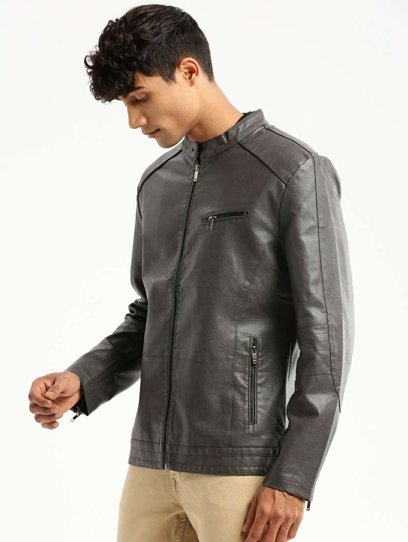 grey faux leather bomber jacket - 20598521 -  Standard Image - 1
