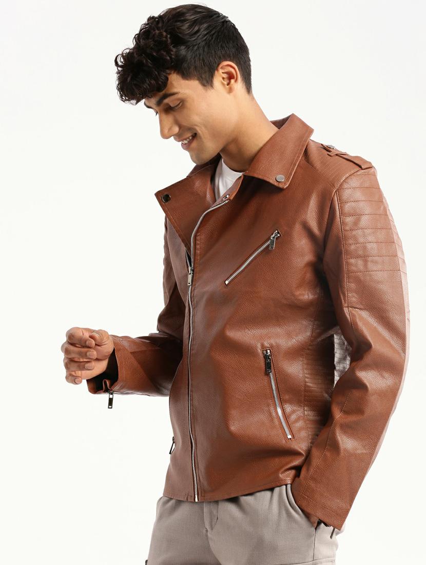 brown faux leather bomber jacket - 20598523 -  Standard Image - 1