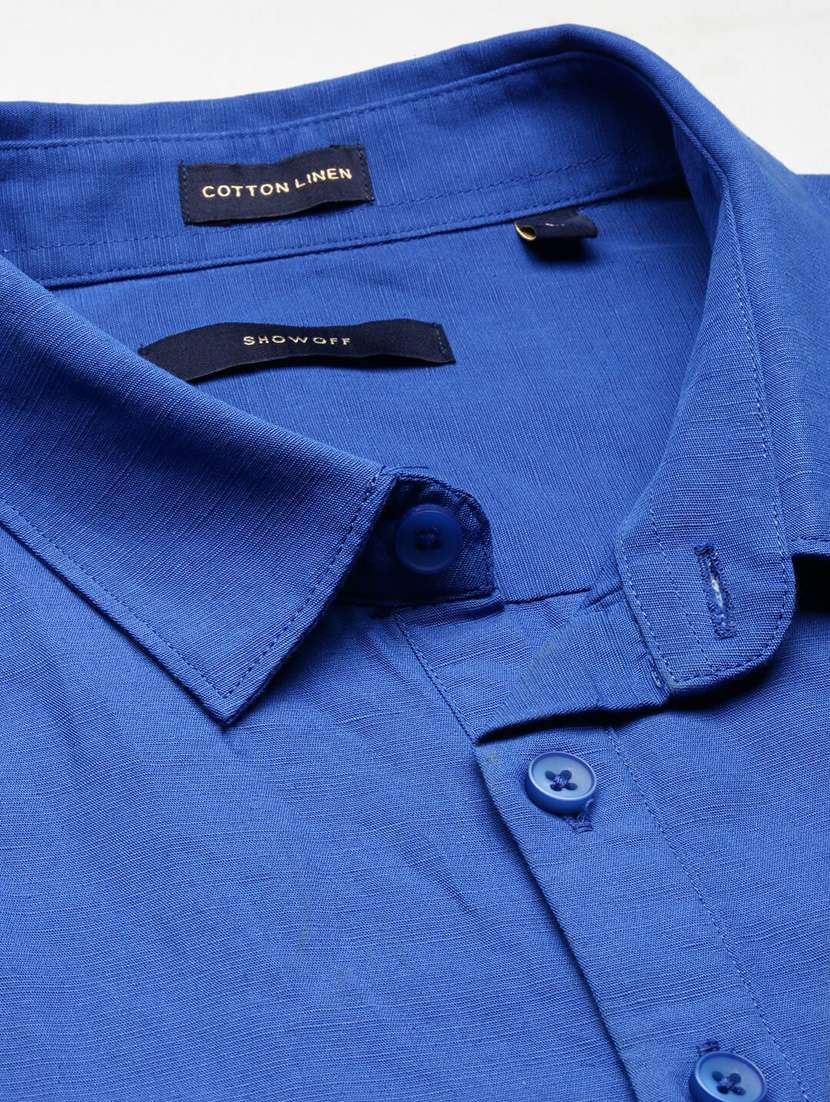 men blue linen short kurtas kurta - 20598547 -  Standard Image - 6