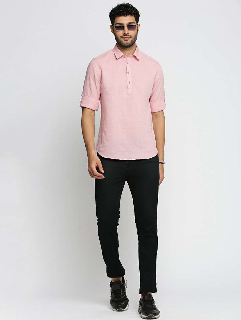 men solid linen short kurta - 20598548 -  Standard Image - 4