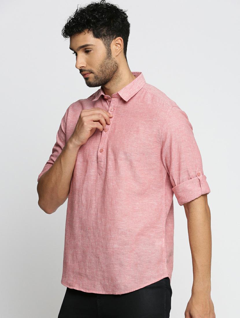 men solid linen short kurta - 20598549 - Standard Image - 1