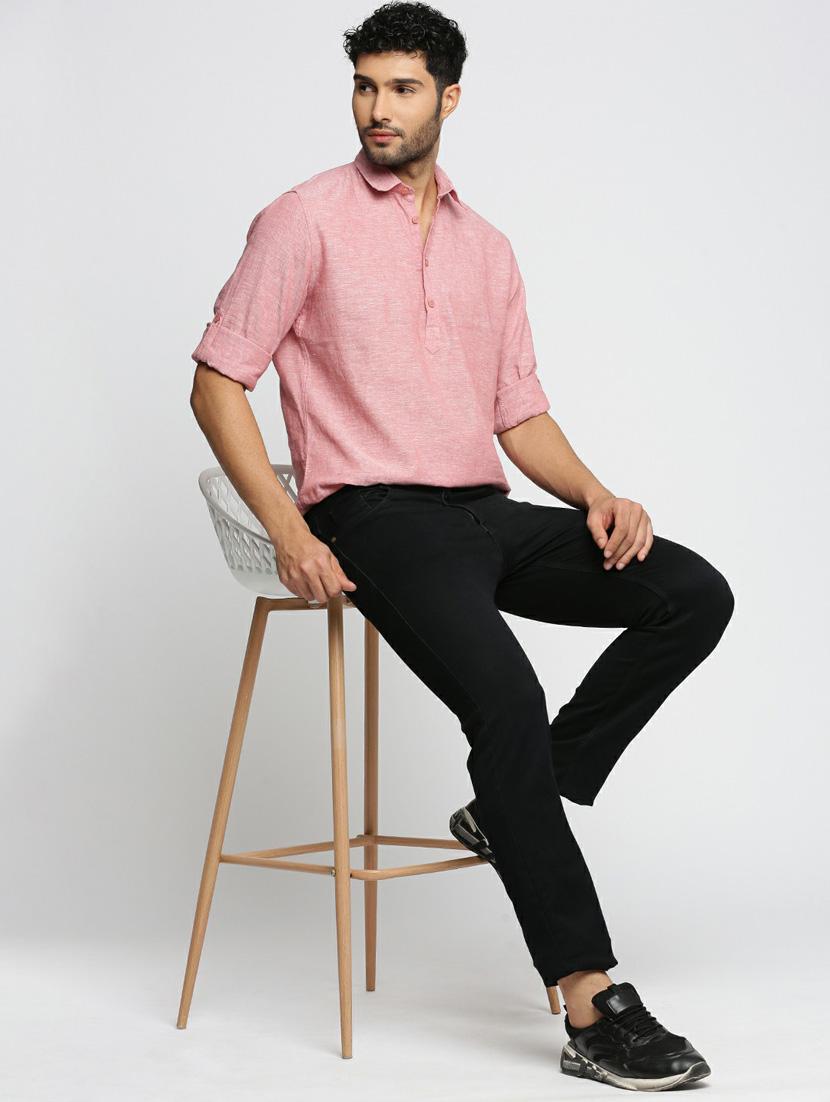 men solid linen short kurta - 20598549 - Standard Image - 4