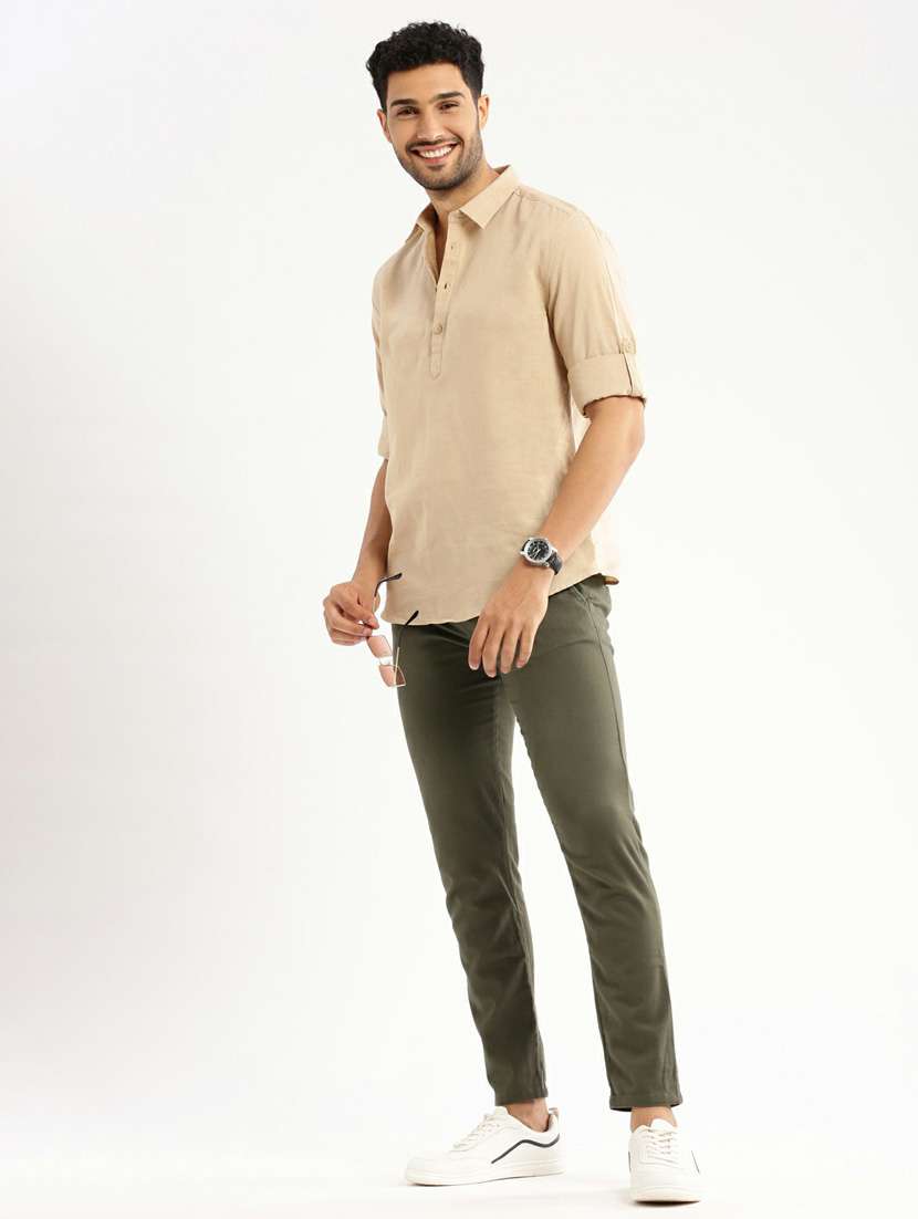 men solid linen short kurta - 20598551 -  Standard Image - 4
