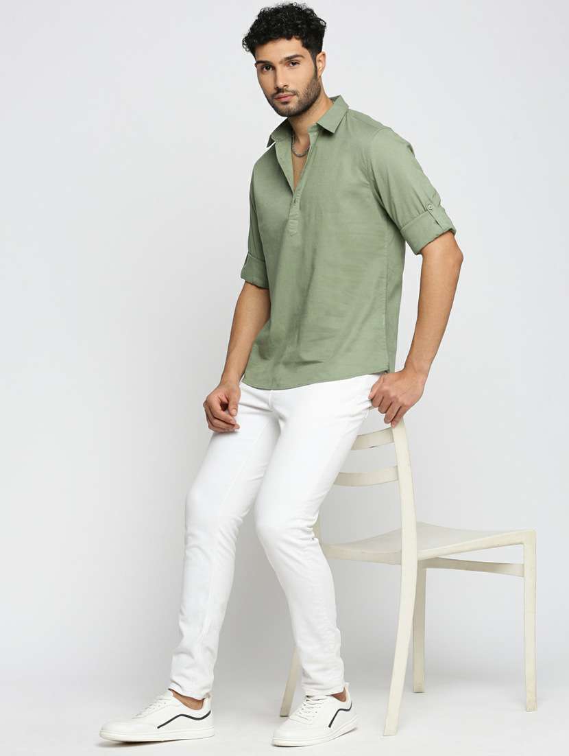 men solid linen short kurta - 20598553 -  Standard Image - 4