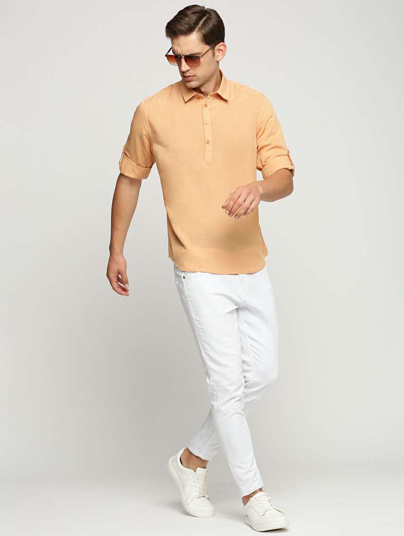 men solid linen short kurta - 20598555 -  Standard Image - 4
