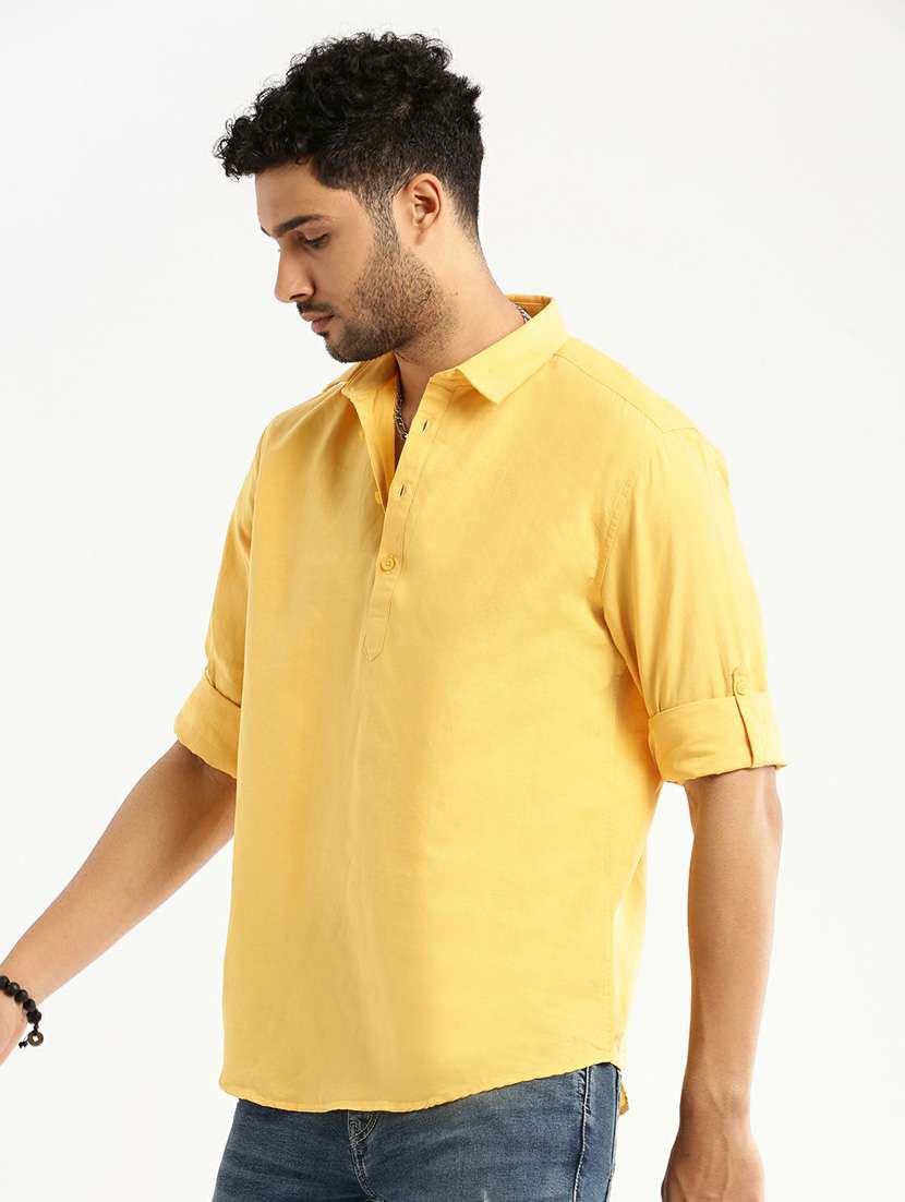 men solid linen short kurta - 20598556 -  Standard Image - 1