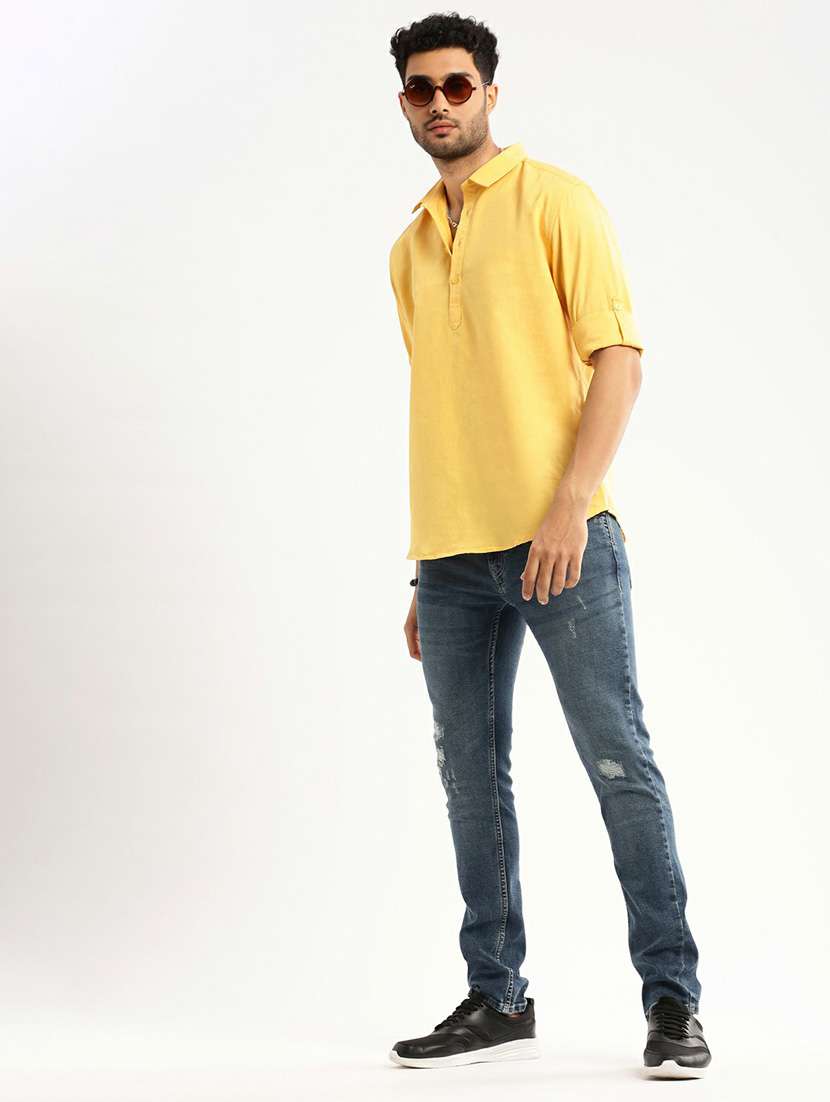 men solid linen short kurta - 20598556 -  Standard Image - 4