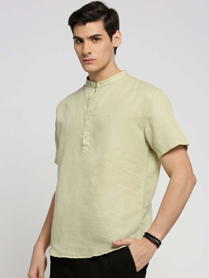 men solid linen short kurta - 20598564 -  Standard Image - 1