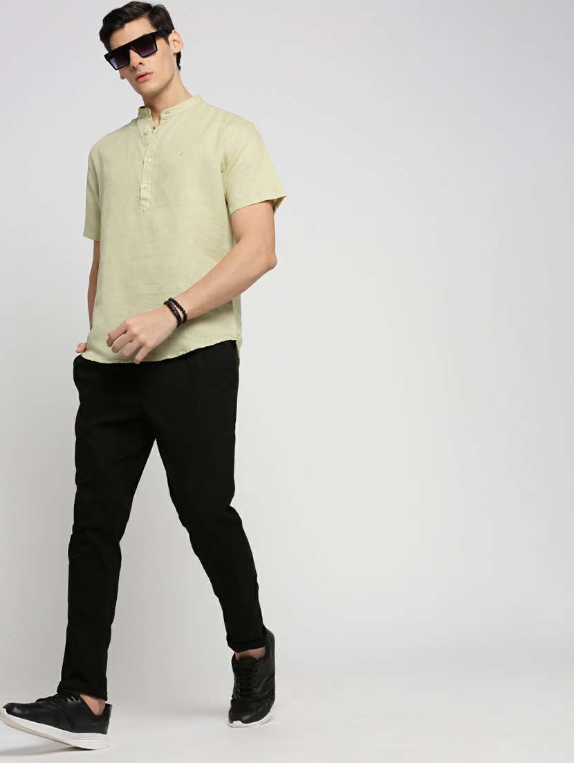 men solid linen short kurta - 20598564 -  Standard Image - 4