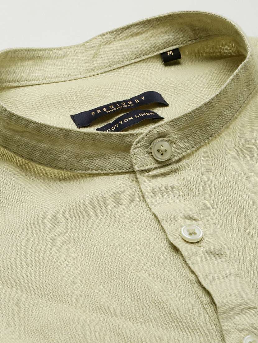 men solid linen short kurta - 20598564 -  Standard Image - 6