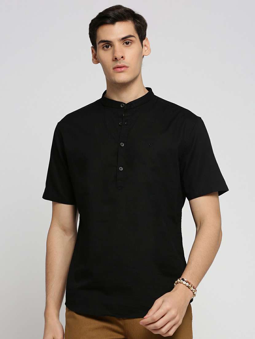 men solid linen short kurta