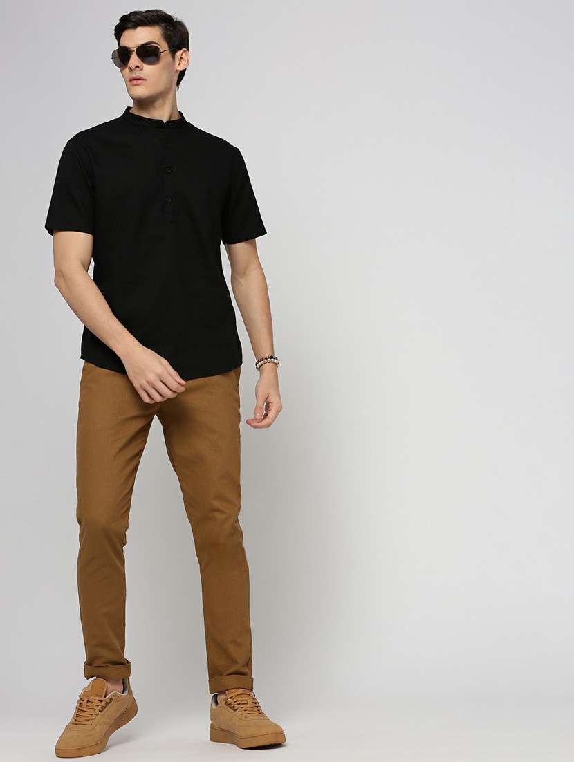 men solid linen short kurta - 20598566 -  Standard Image - 4