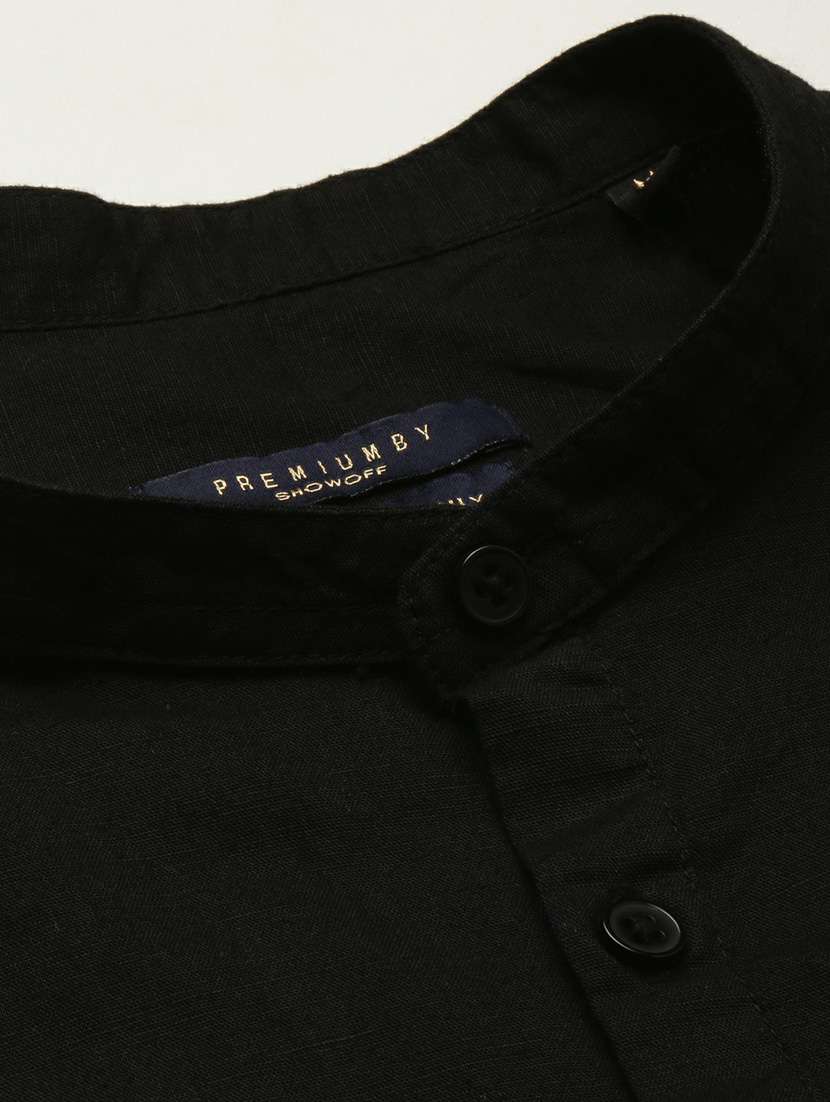 men solid linen short kurta - 20598566 -  Standard Image - 6