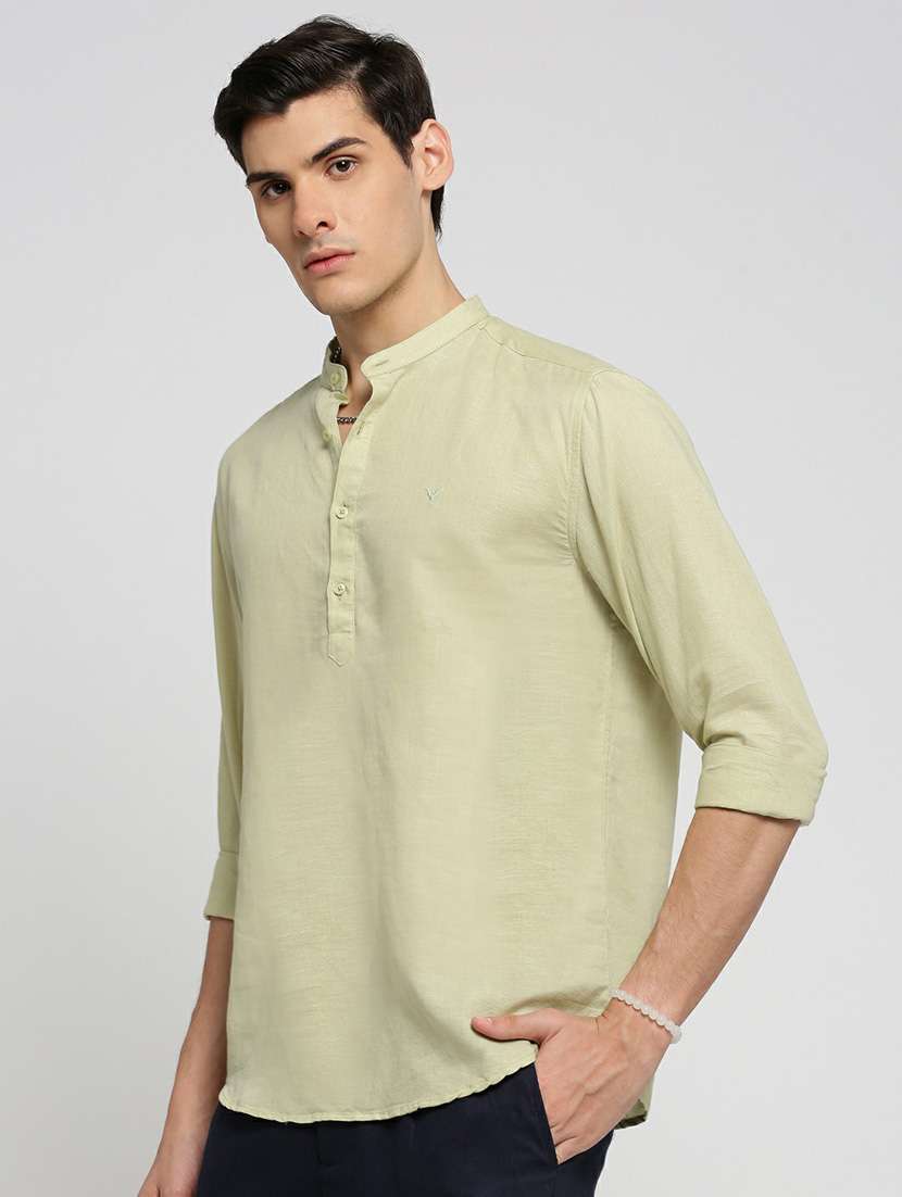 men solid linen short kurta - 20598567 -  Standard Image - 1