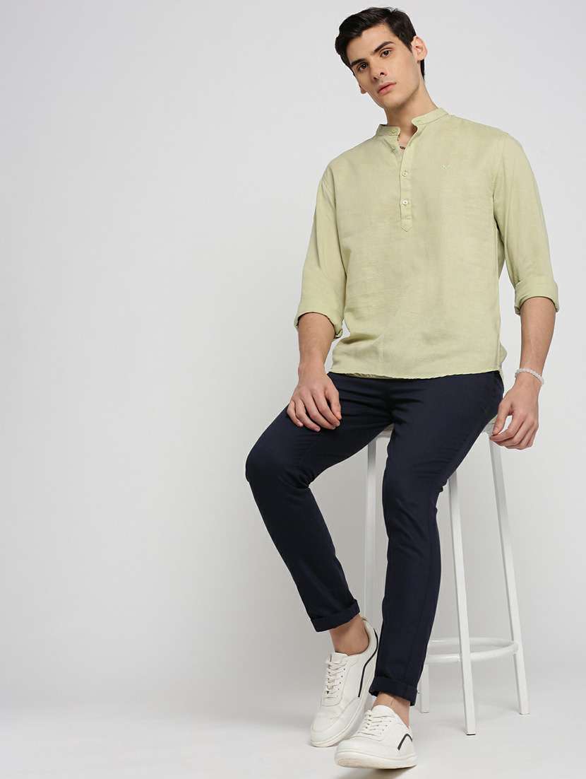 men solid linen short kurta - 20598567 -  Standard Image - 4