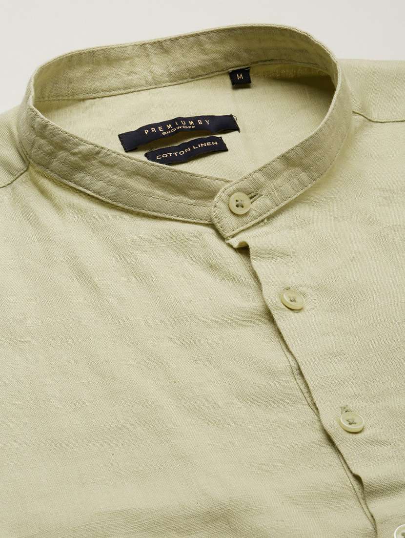 men solid linen short kurta - 20598567 -  Standard Image - 6
