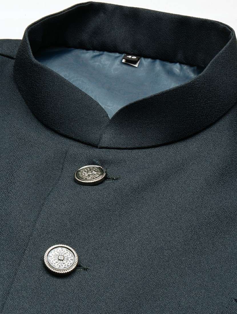 men's slim fit mandarin collar solid nehru jacket - 20598570 -  Standard Image - 6