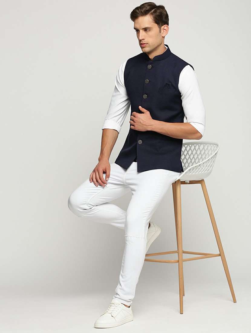 men's slim fit mandarin collar solid nehru jacket - 20598574 -  Standard Image - 4