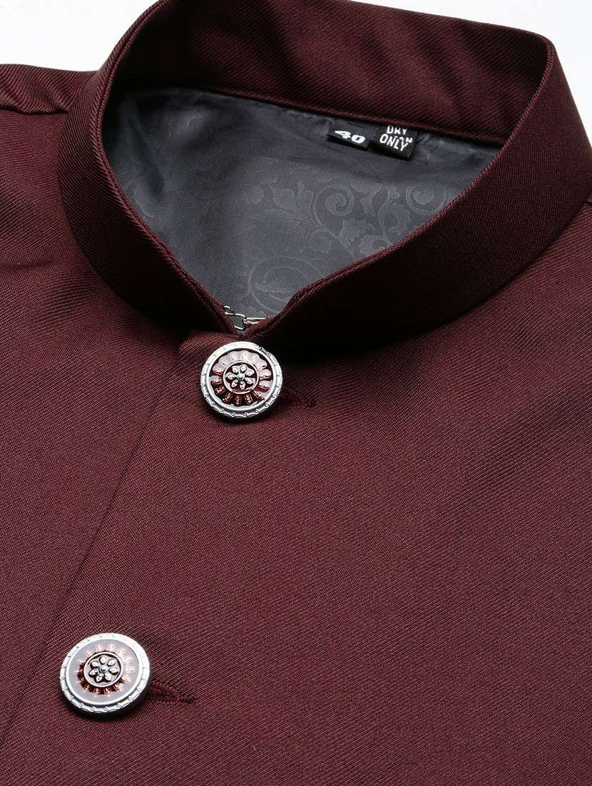 men's slim fit mandarin collar solid nehru jacket - 20598575 -  Standard Image - 6